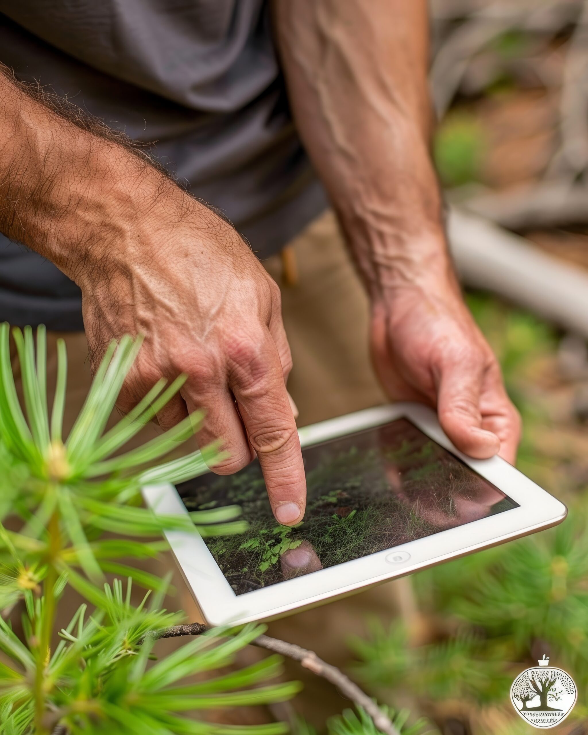 Farmer using digital tablet in field for advanced agriculture and environmental technology